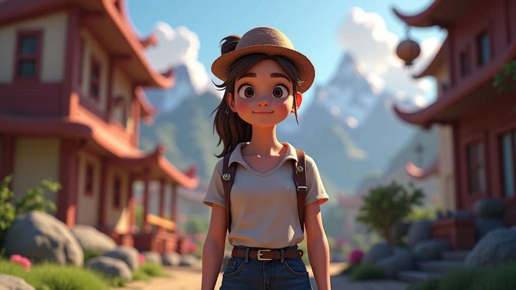 3D game scene with modern rendered character model in detailed fantasy environment with lighting effects