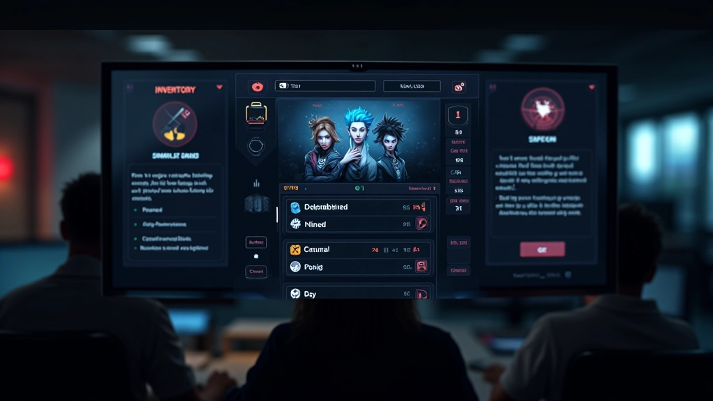 Game interface screenshot showing game menu, player stats, inventory system, and UI elements in dark modern style