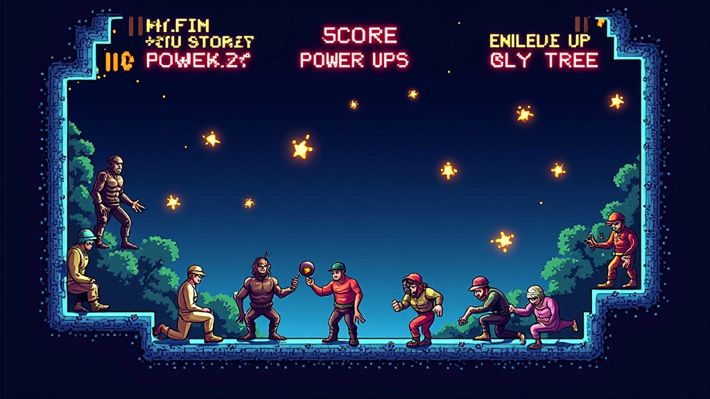 Top-down 2D pixel art arcade game with colorful enemies and power-ups