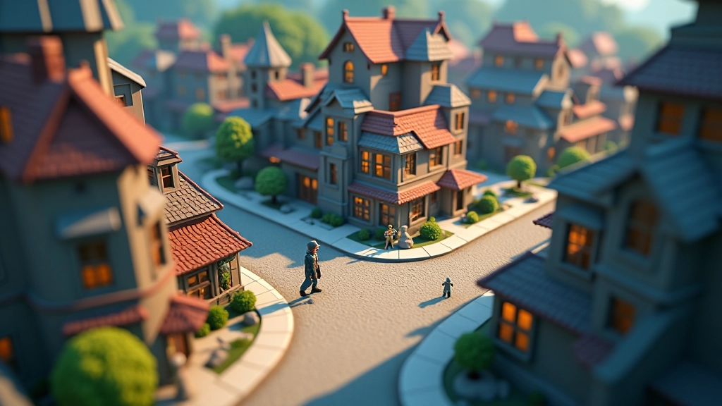 Top-down view of game level showing isometric game world with buildings and character positioned on tile grid